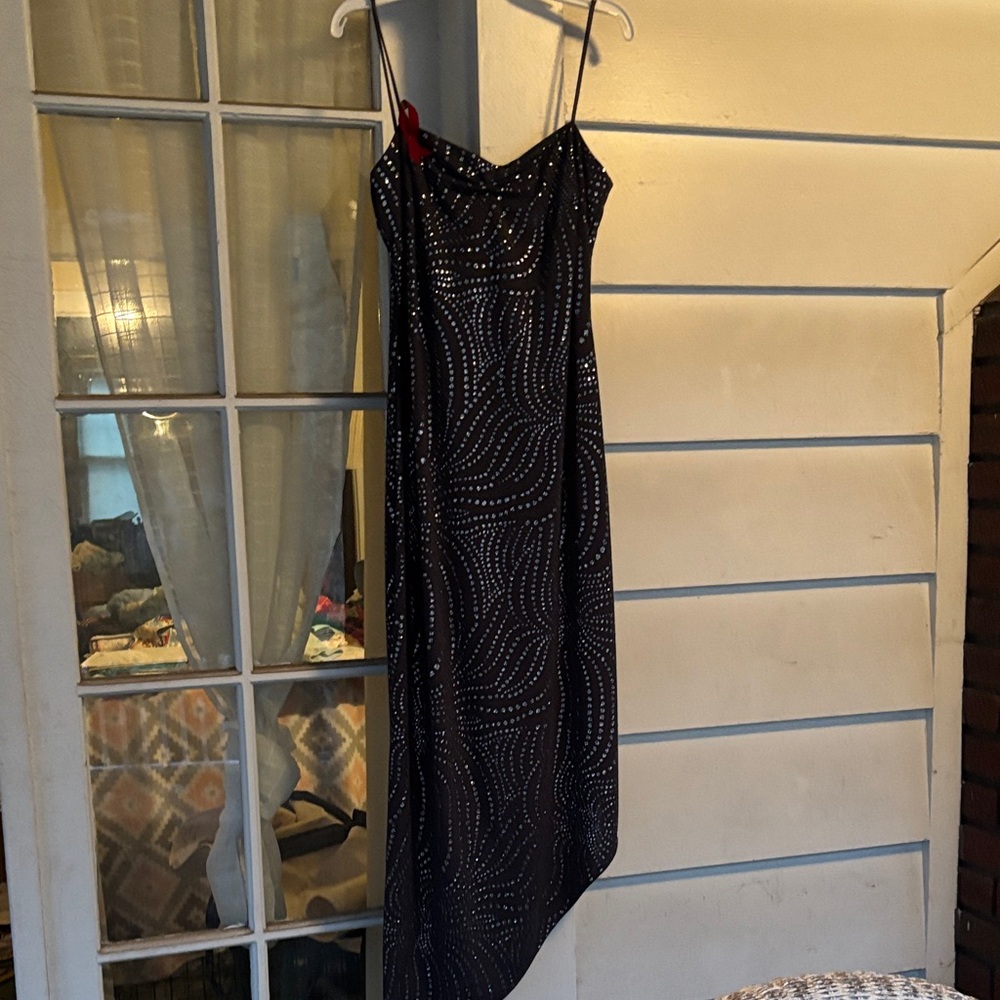 Sparkling Asymmetrical dark grey sequined formal dress